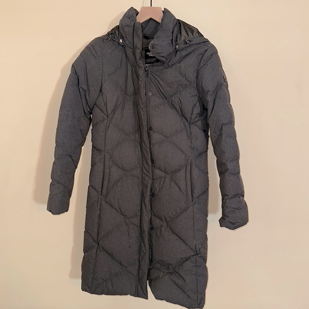North Face long insulated coat with hood size Small